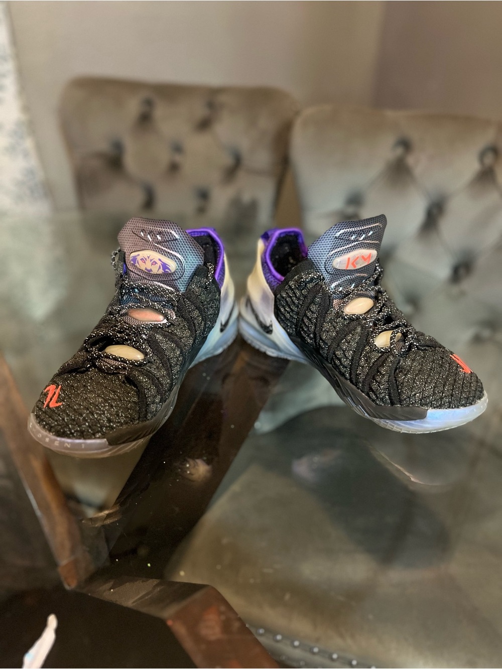 Nike LeBron Black Knit Sneakers with Purple and Orange Accents size 5Y